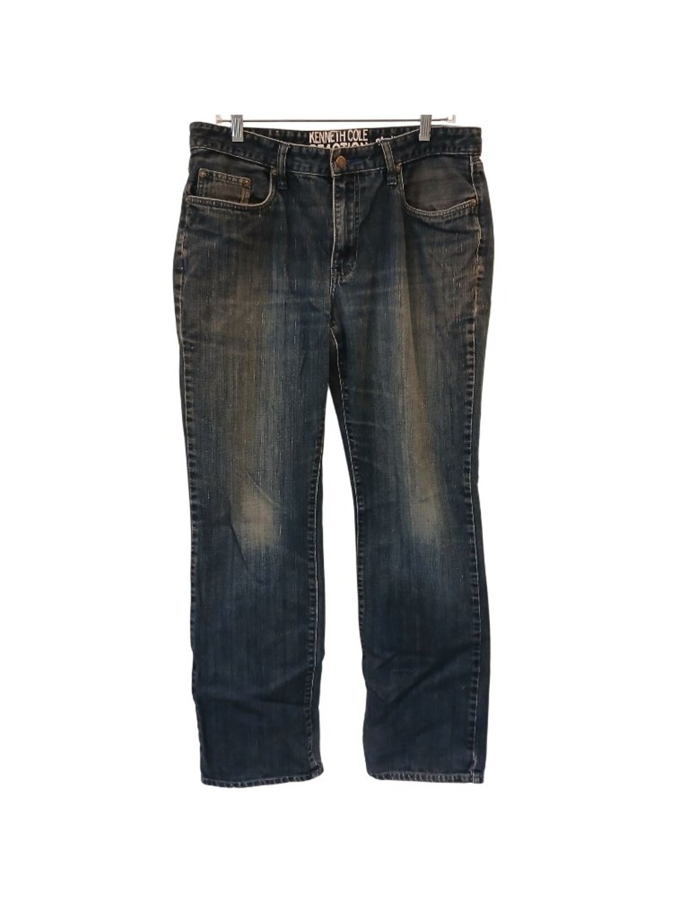 Kenneth Cole Reaction Mens Straight Fit Jeans 34x34 (32) Denim Mild Distress Z7